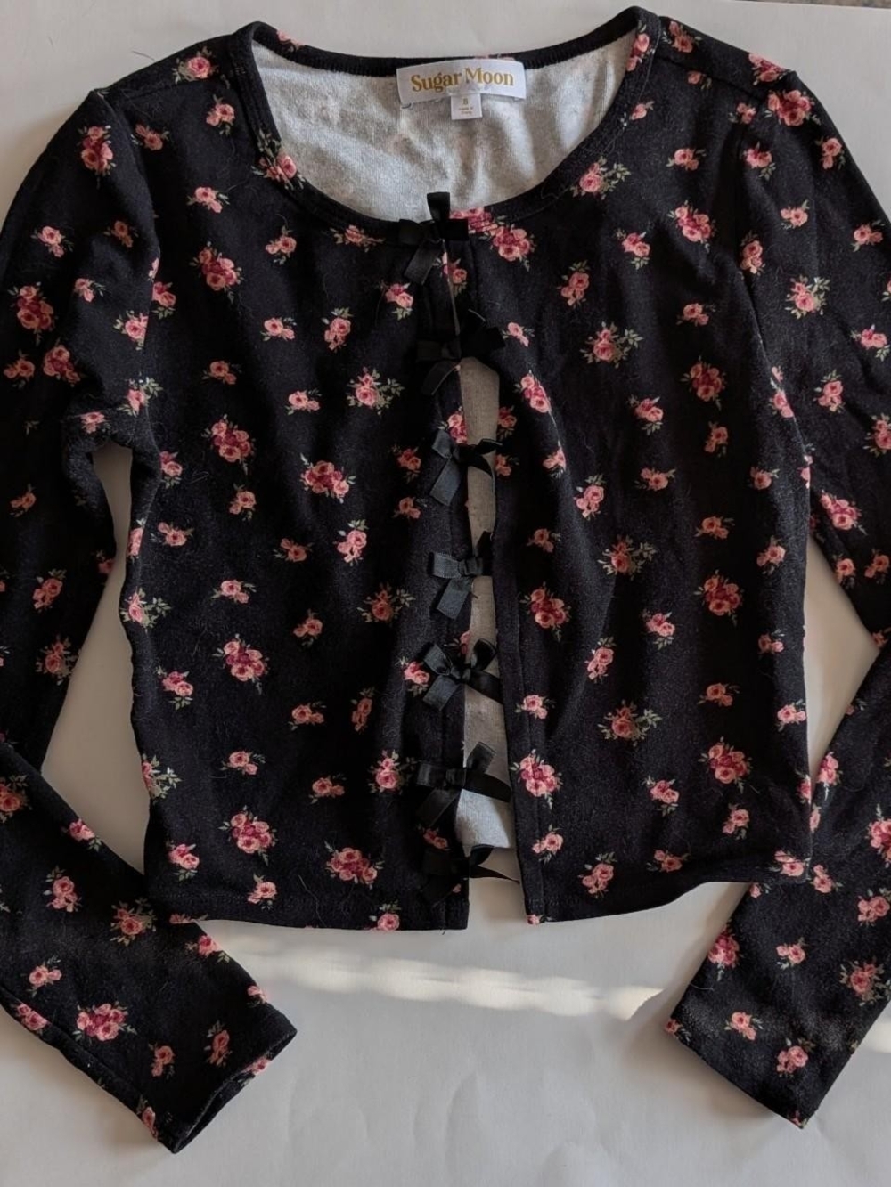 Sugar Moon Black Floral Clasp Cardigan